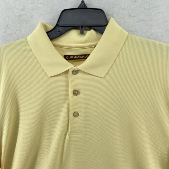 Cubavera Polo Shirt Mens Sz XL Yellow Striped Ribbed Collared Regular Side Slit - Picture 6 of 10